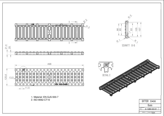 Guss Gitter D400 Technische Zeichnung