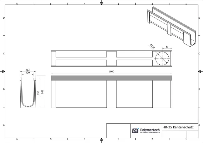 Rinnen HR-25 Kantenschutz Technische Zeichnung