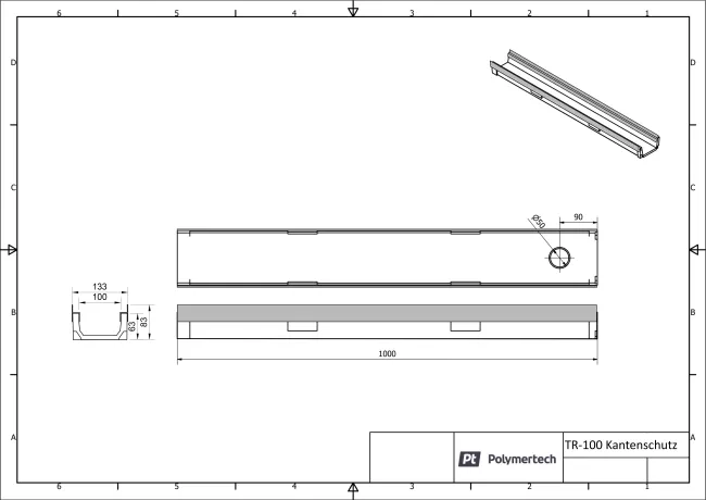 Rinnen TR-100 Kantenschutz - Technische Zeichnung