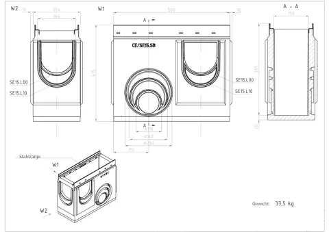 Technisches Bild SE.15_1 Einlaufkasten Höhe 415 mm